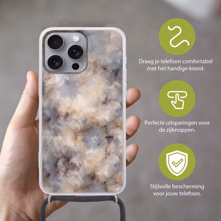 Telefoonhoesje met koord - Abstract - Wolken - Sfeervol - Beige - Grijs — 4