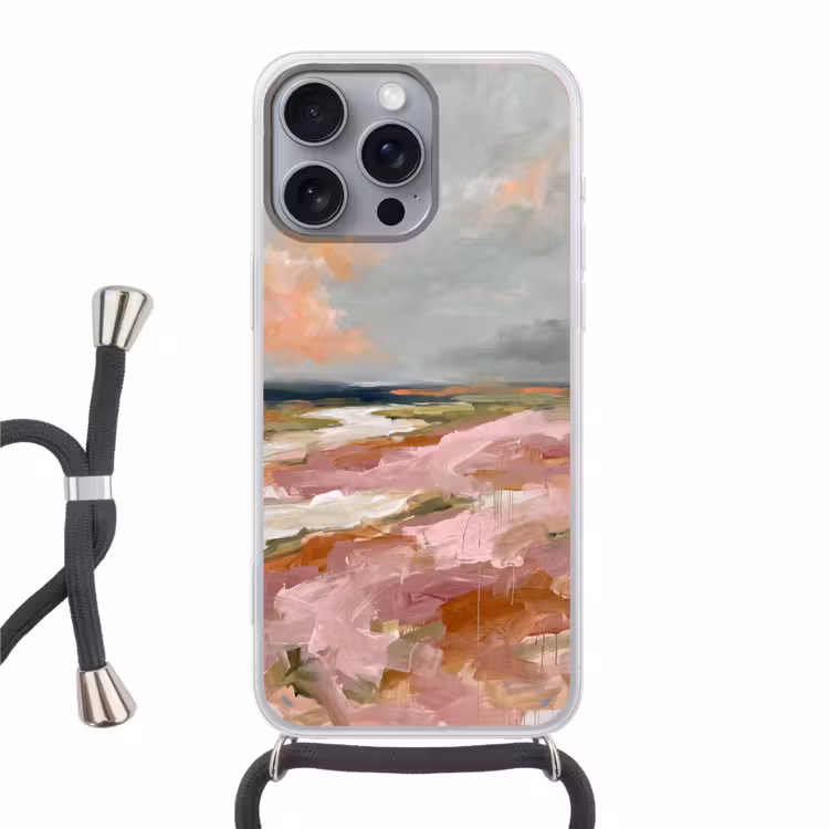 Telefoonhoesje met koord - Landschap - Rivier - Abstract - Roze - Groen — 1