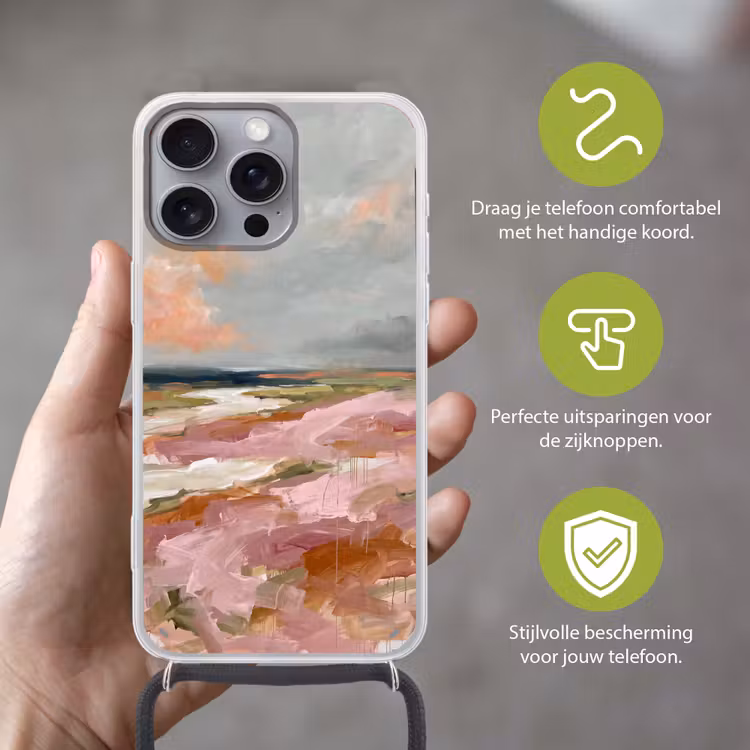 Telefoonhoesje met koord - Landschap - Rivier - Abstract - Roze - Groen — 4
