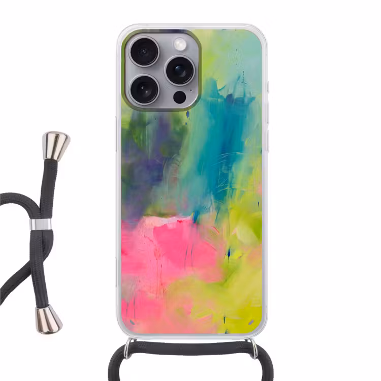 Telefoonhoesje met koord - Abstract - Kleuren - Modern - Groen - Roze — 1