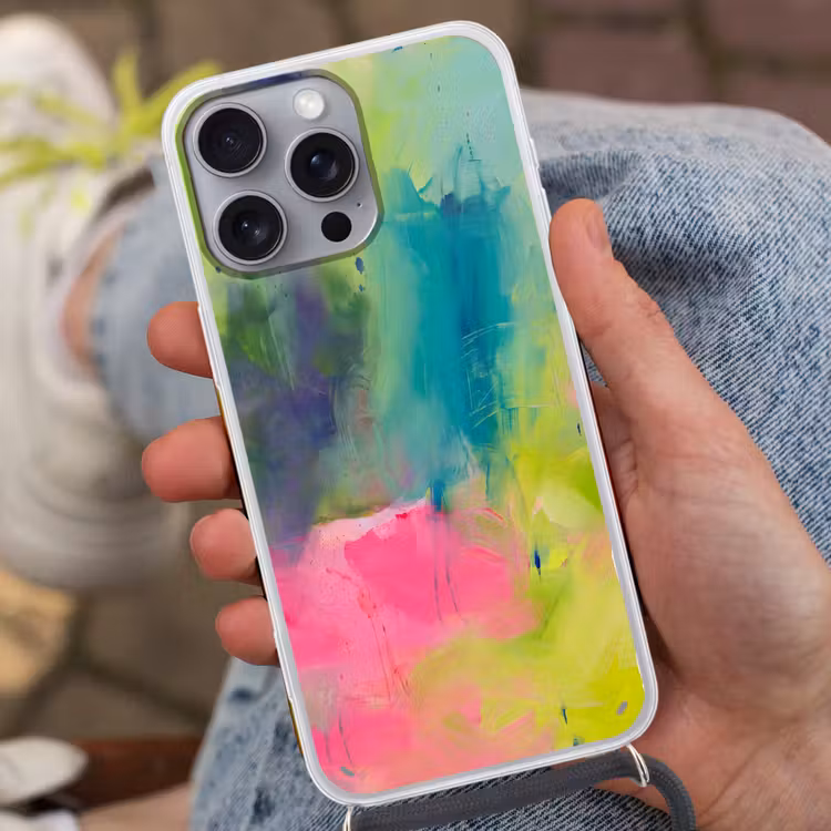 Telefoonhoesje met koord - Abstract - Kleuren - Modern - Groen - Roze — 2