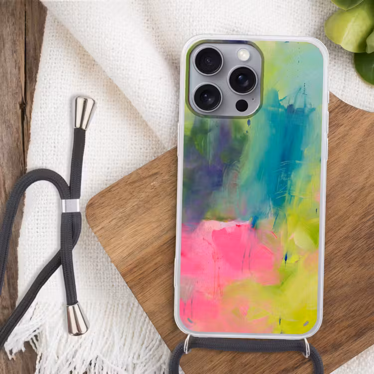 Telefoonhoesje met koord - Abstract - Kleuren - Modern - Groen - Roze — 3