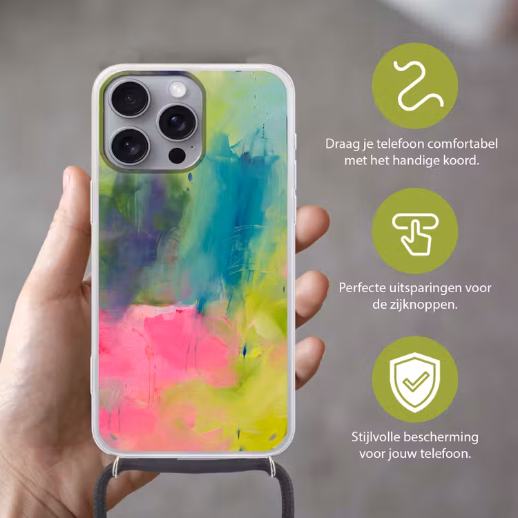 Telefoonhoesje met koord - Abstract - Kleuren - Modern - Groen - Roze — 4