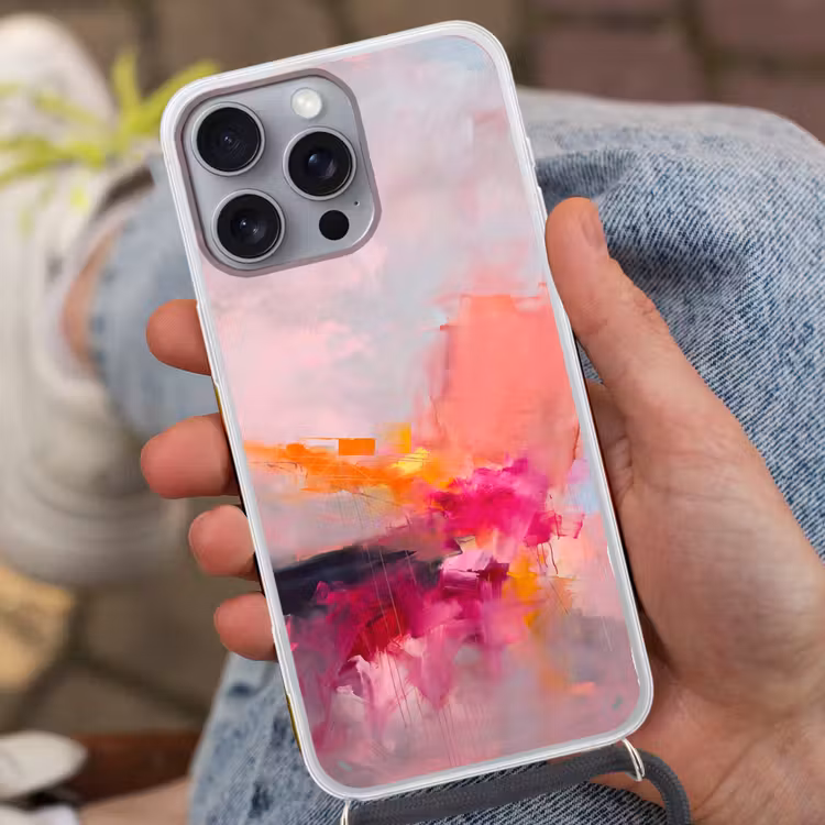 Telefoonhoesje met koord - Abstract - Kleurrijk - Modern - Roze — 2