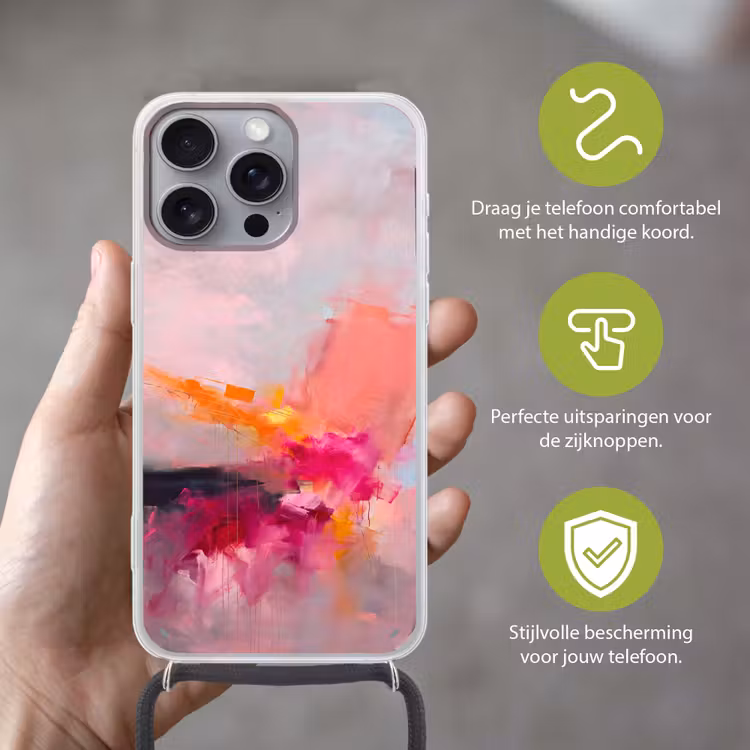 Telefoonhoesje met koord - Abstract - Kleurrijk - Modern - Roze — 4