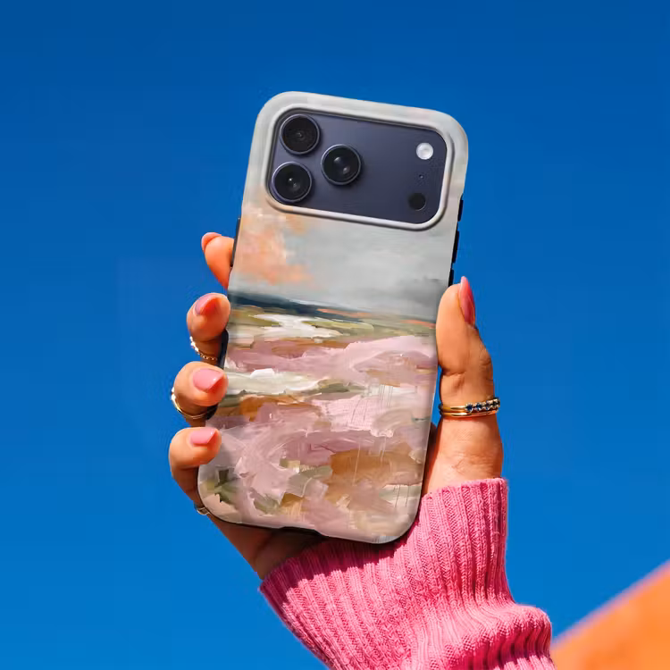 Telefoonhoesje Toughcase - Landschap - Rivier - Abstract - Roze - Groen — 2
