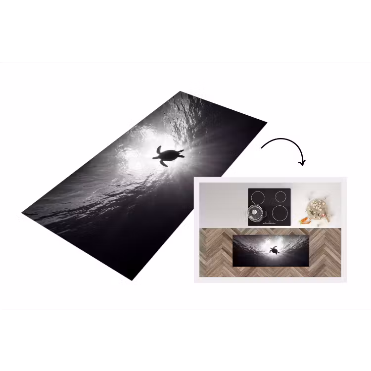 Keukenloper - Schildpad - Onderwater - Lichtstralen - Oceaan - Zwart-wit — 1