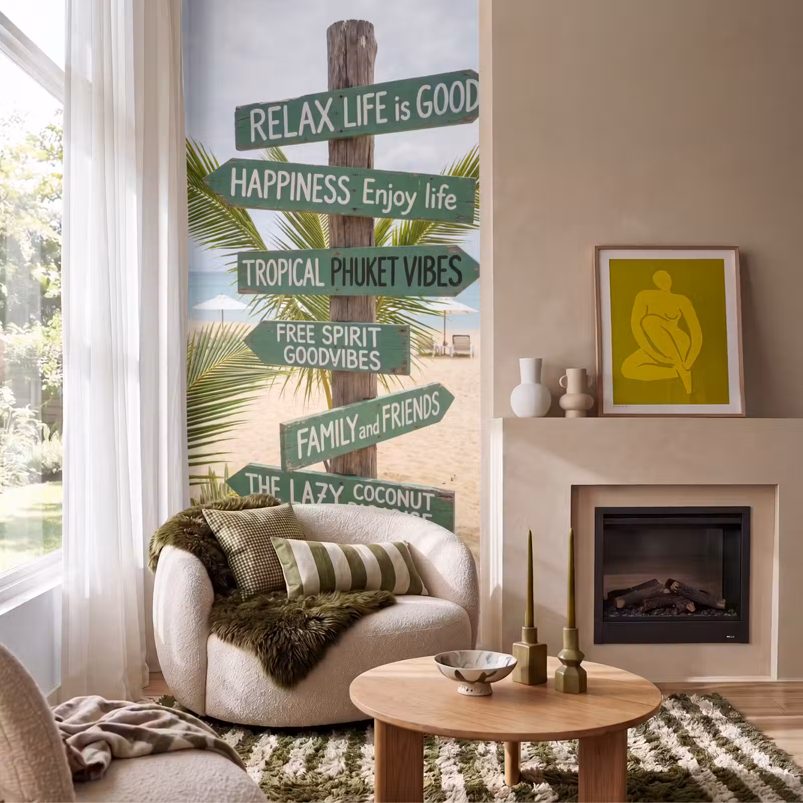 Behang - Strand - Wegwijzer - Palmen - Tropisch - Groen — 1