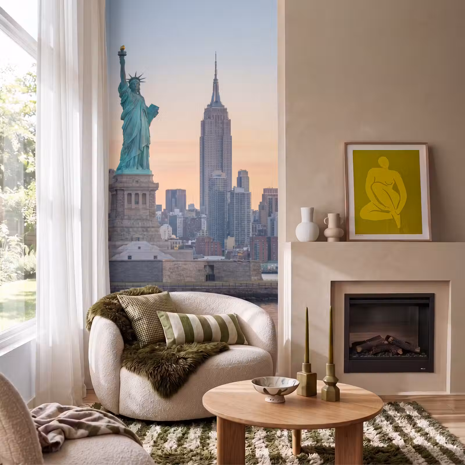 Behang - Vrijheidsbeeld - New York - Zonsopgang - Stad - Architectuur — 1