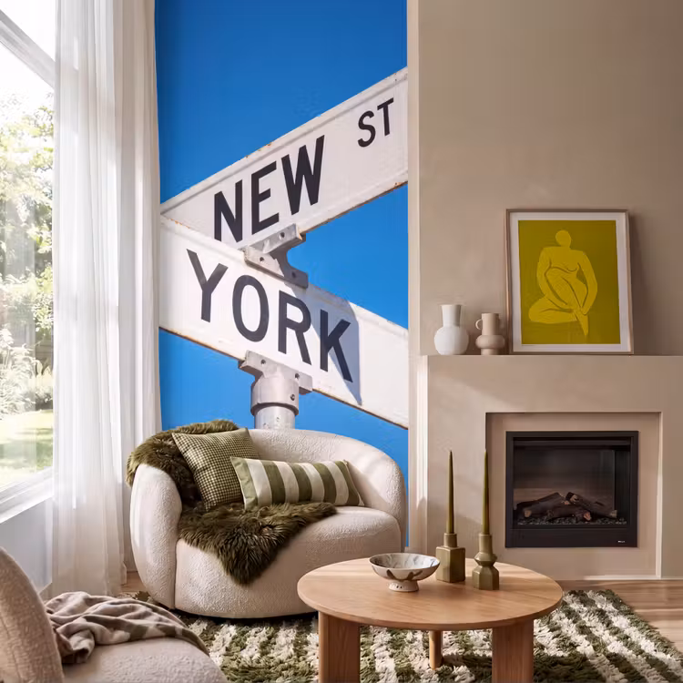 Behang - New York - Straatbord - Stad - Urban - Blauw — 1