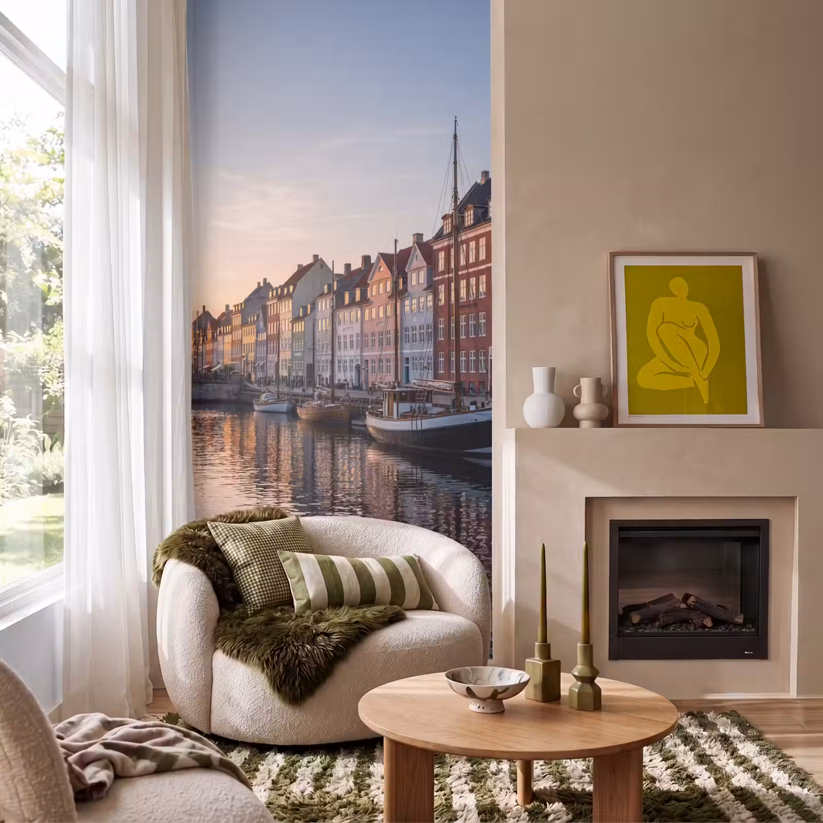 Behang - Stad - Gracht - Zonsondergang - Klassiek - Kleurrijk — 1