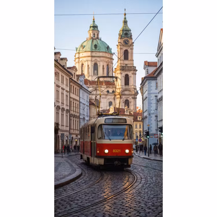 Behang - Tram - Straat - Stadsgezicht - Klassiek - Rood — 2