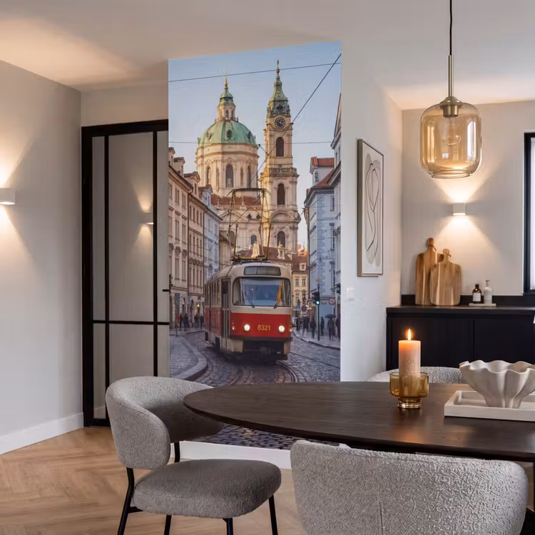 Behang - Tram - Straat - Stadsgezicht - Klassiek - Rood — 5