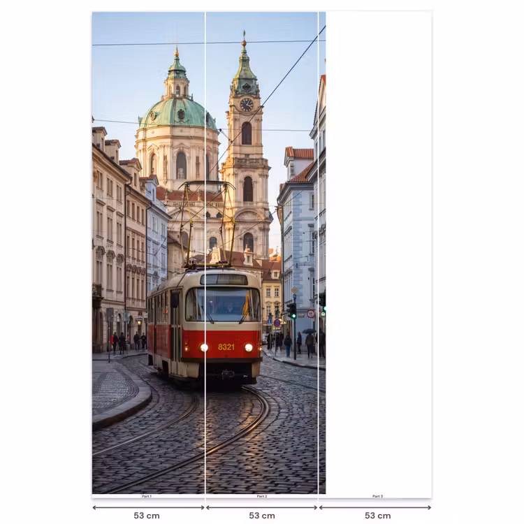 Behang - Tram - Straat - Stadsgezicht - Klassiek - Rood — 6