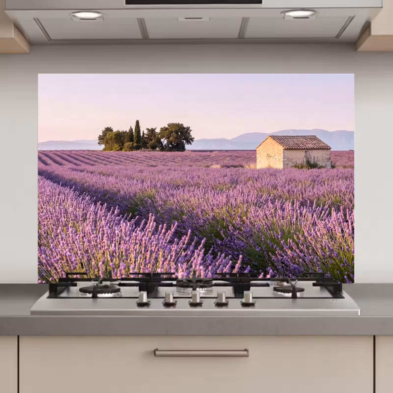 Spatscherm keuken - Lavendel - Landschap - Sereen - Paars — 1