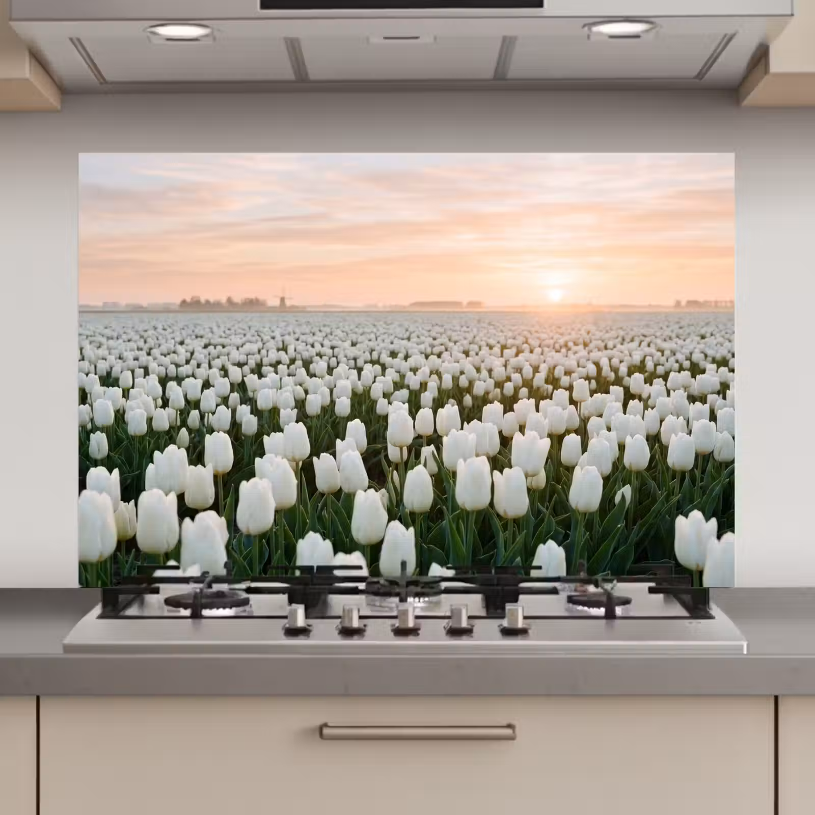 Spatscherm keuken - Tulpen - Landschap - Wit — 1