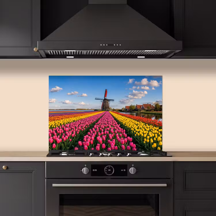 Spatscherm keuken - Tulpen - Holland - Molen - Kleurrijk — 2