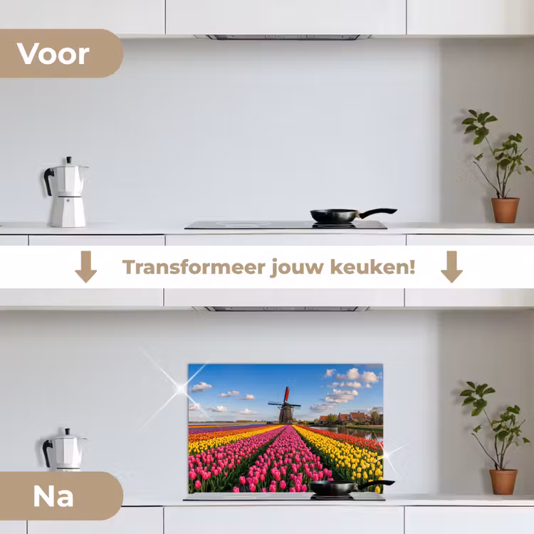 Spatscherm keuken - Tulpen - Holland - Molen - Kleurrijk — 3