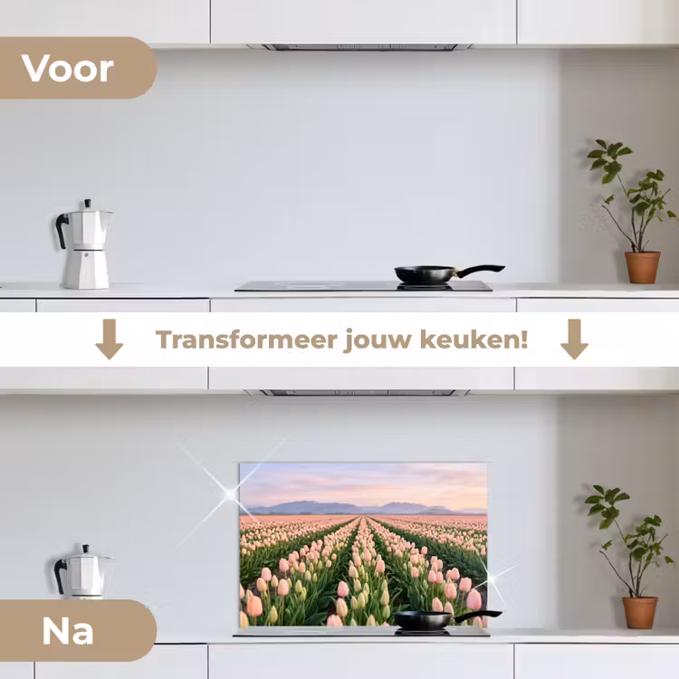 Spatscherm keuken - Tulpen - Landschap - Roze — 3