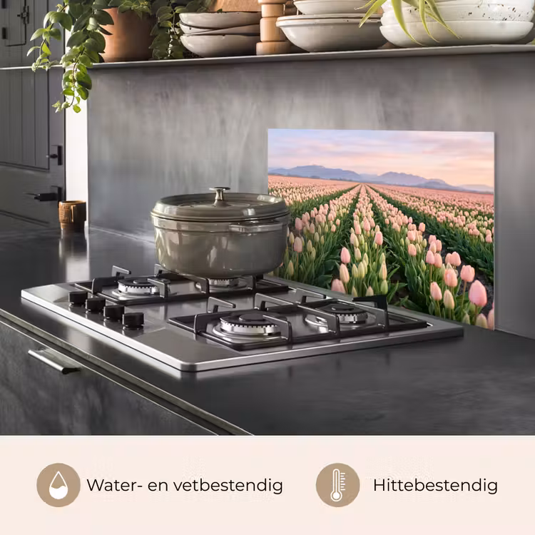 Spatscherm keuken - Tulpen - Landschap - Roze — 7
