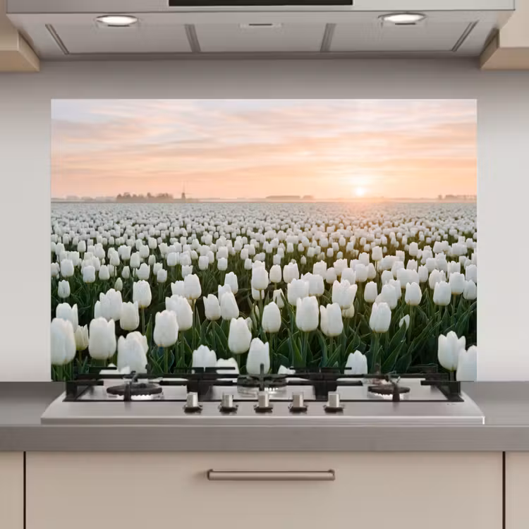 Spatscherm keuken - Tulpen - Landschap - Wit — 1