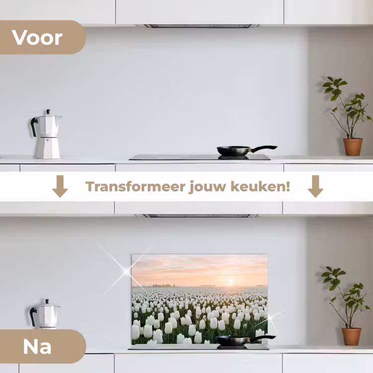 Spatscherm keuken - Tulpen - Landschap - Wit — 3
