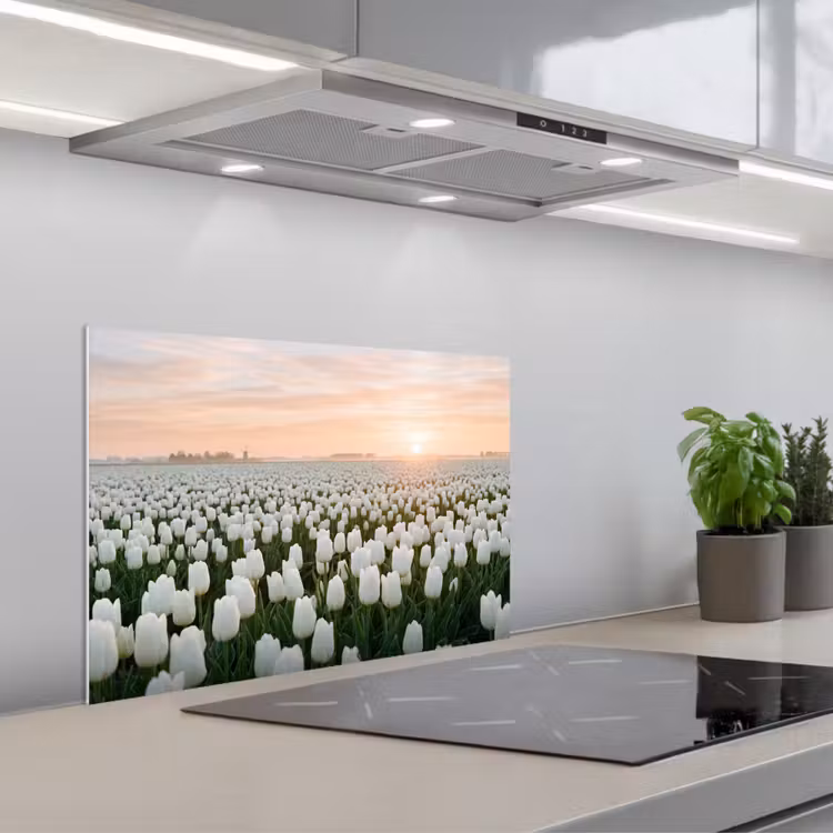 Spatscherm keuken - Tulpen - Landschap - Wit — 5