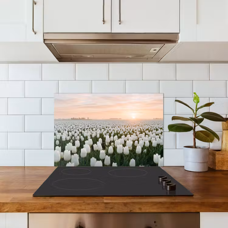 Spatscherm keuken - Tulpen - Landschap - Wit — 6