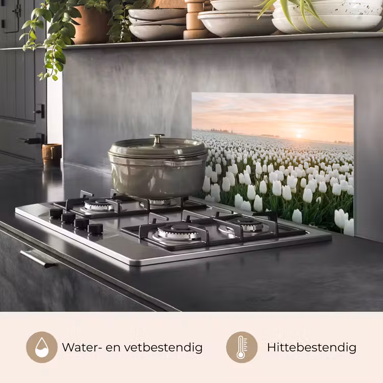 Spatscherm keuken - Tulpen - Landschap - Wit — 7