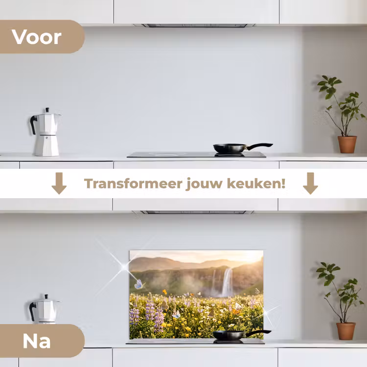 Spatscherm keuken - Vlinders - Waterval - Bloemenveld — 3