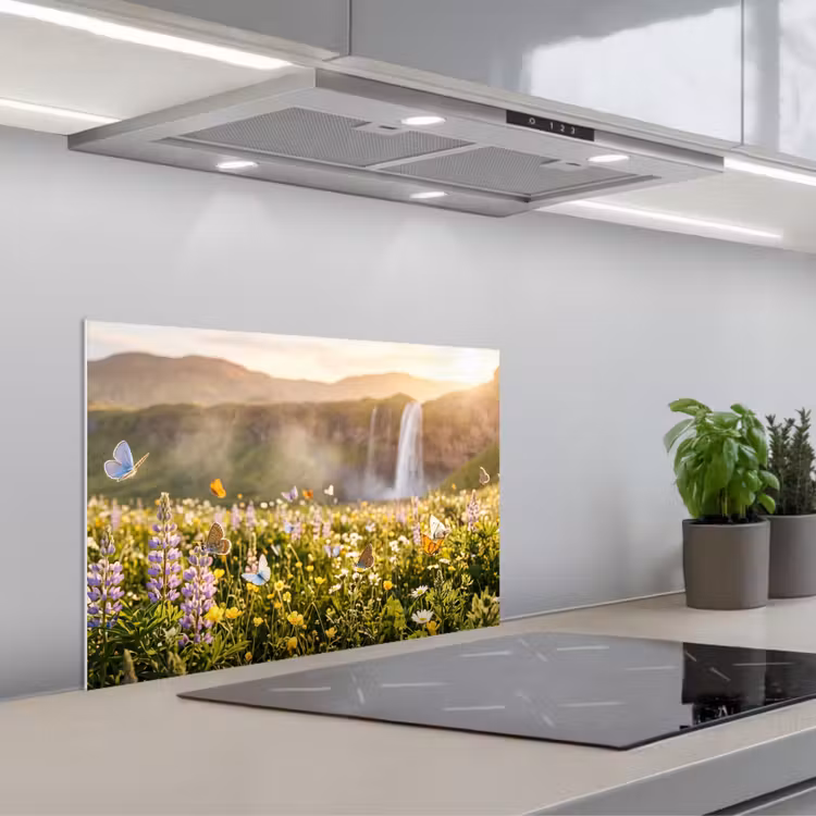 Spatscherm keuken - Vlinders - Waterval - Bloemenveld — 5