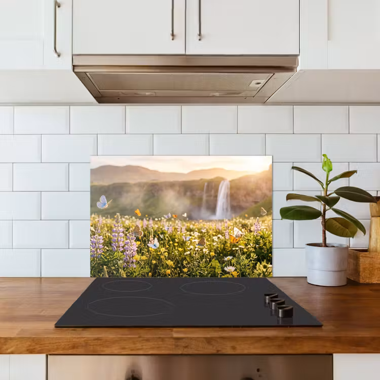 Spatscherm keuken - Vlinders - Waterval - Bloemenveld — 6