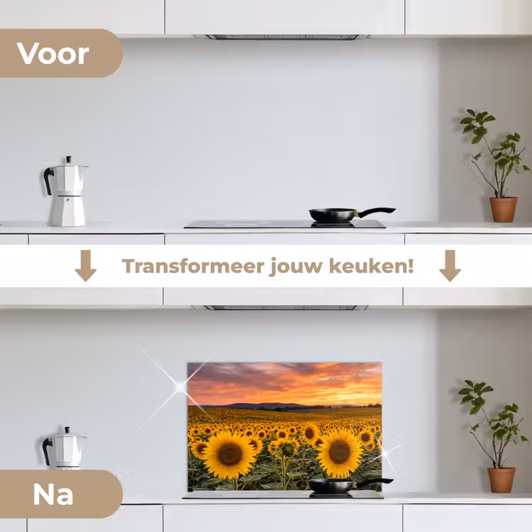 Spatscherm keuken - Zonnebloemen - Heuvellandschap - Geel — 3