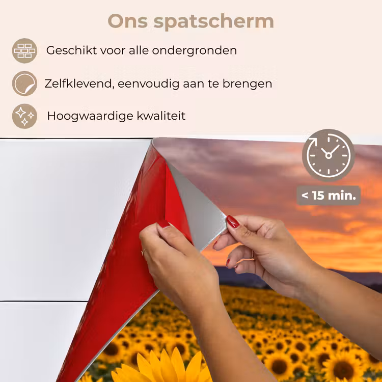 Spatscherm keuken - Zonnebloemen - Heuvellandschap - Geel — 4