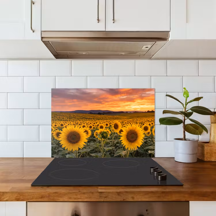 Spatscherm keuken - Zonnebloemen - Heuvellandschap - Geel — 6