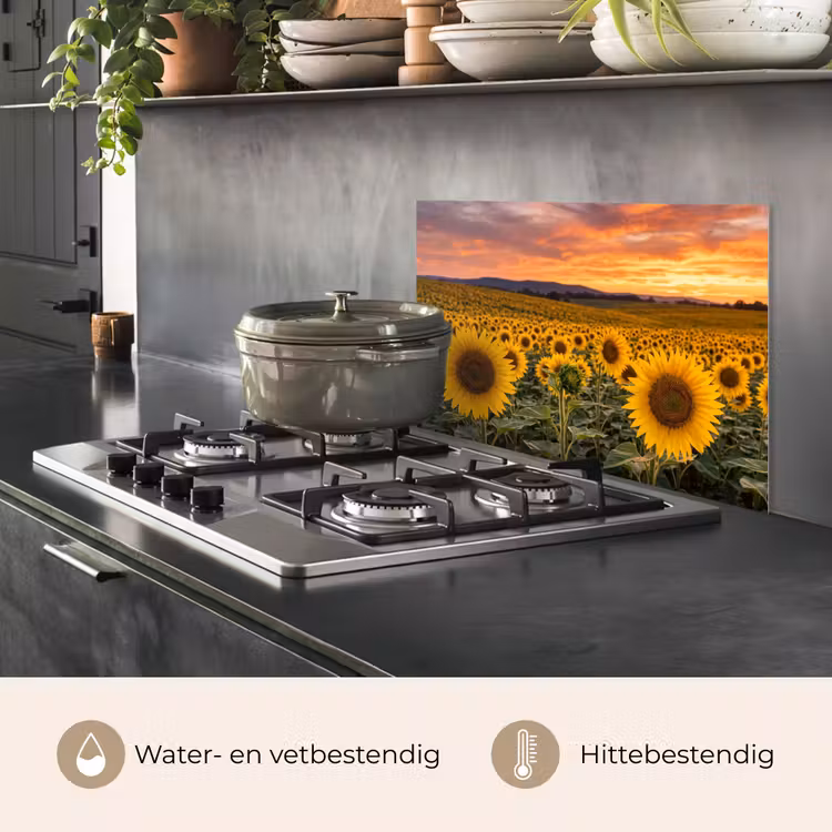 Spatscherm keuken - Zonnebloemen - Heuvellandschap - Geel — 7