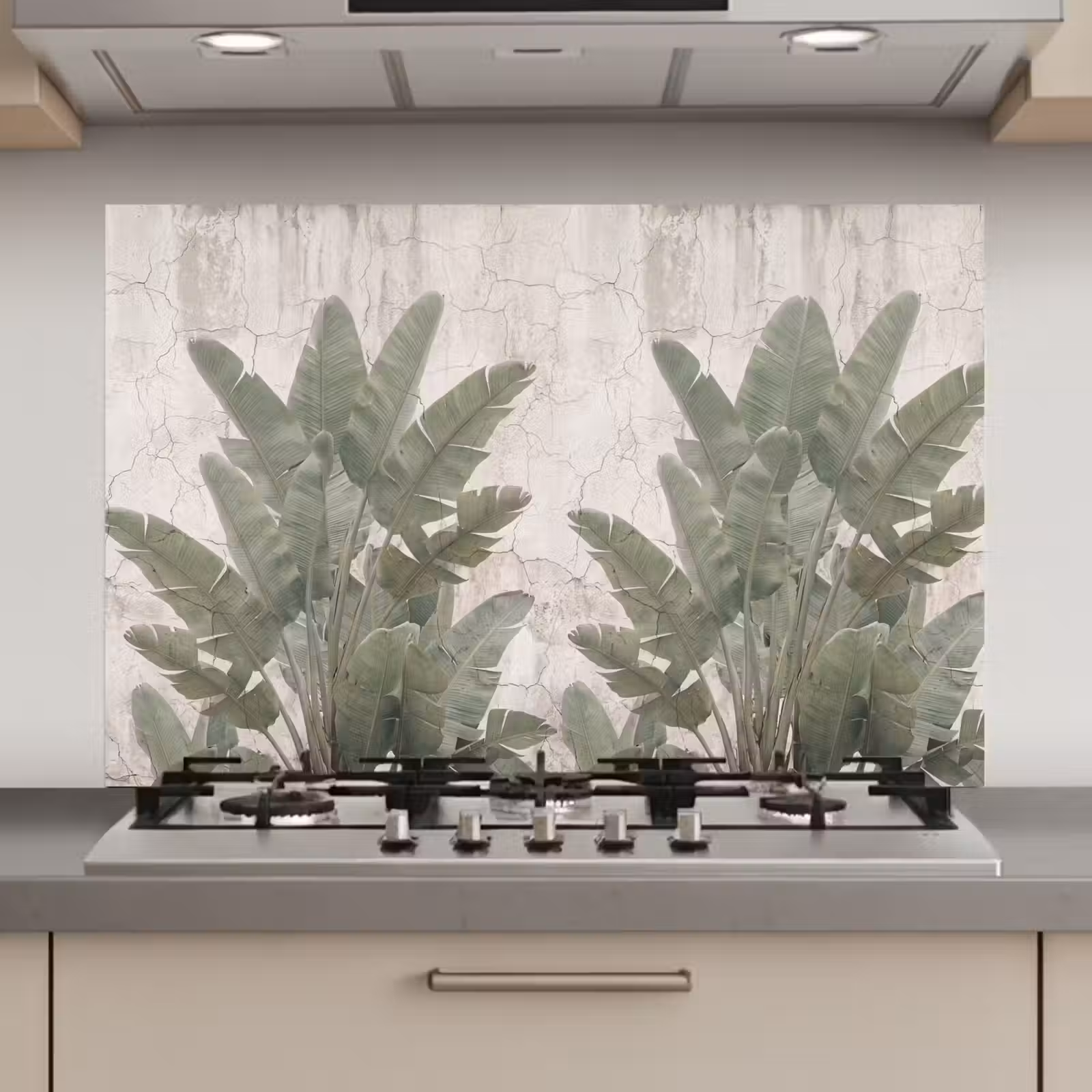 Spatscherm keuken - Bananenbladeren - Beton - Groen — 1