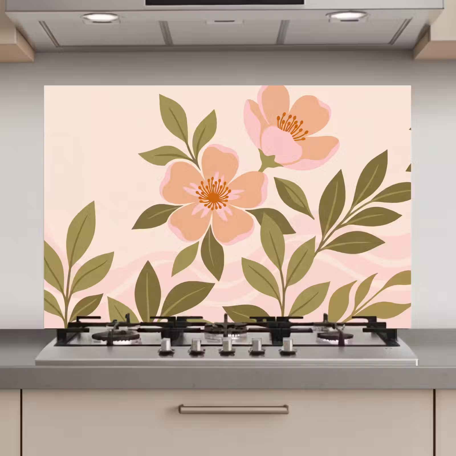 Spatscherm keuken - Grafisch - Bloemen - Roze — 1