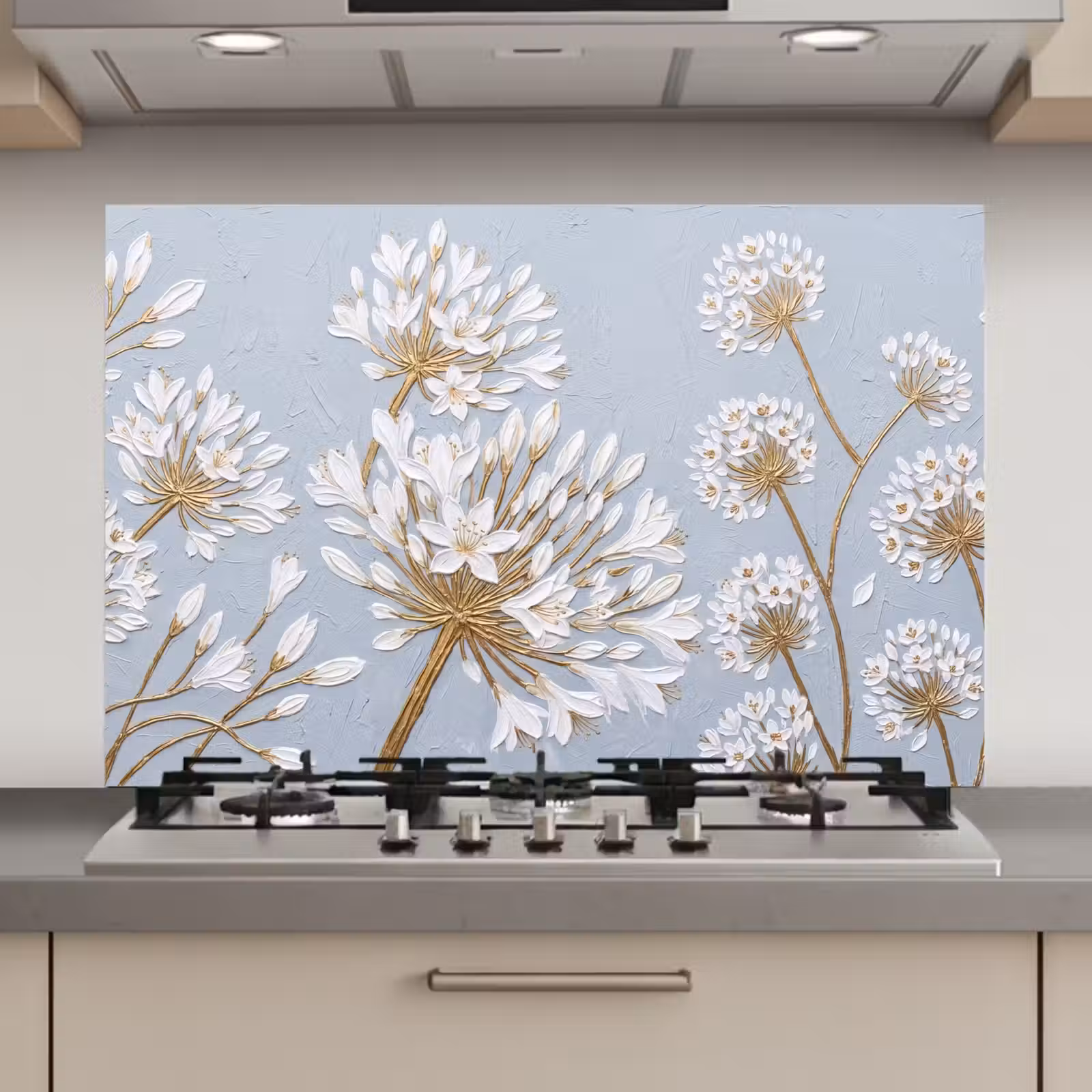 Spatscherm keuken - Illustratie - Bloemen - Blauw — 1
