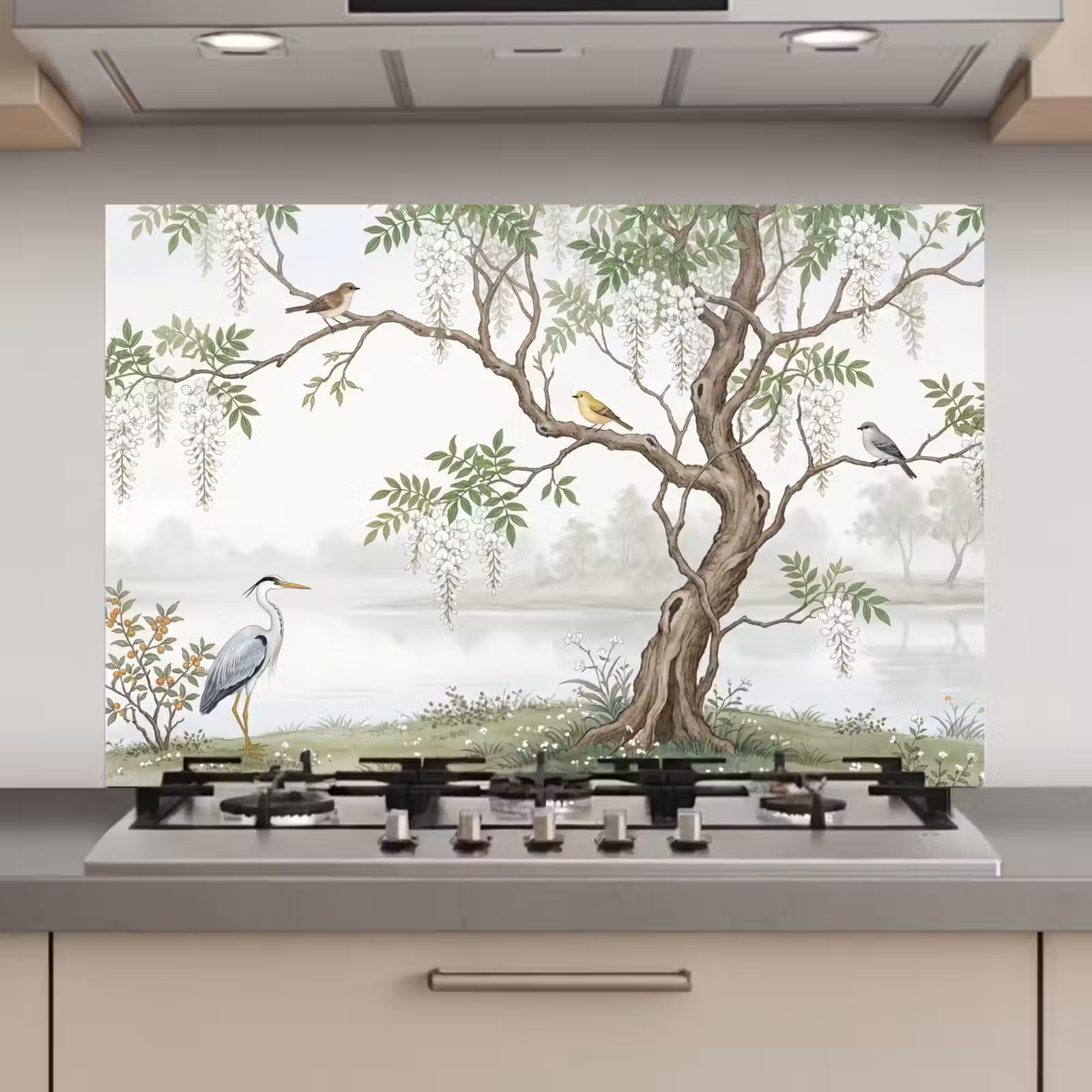 Spatscherm keuken - Reiger - Landschap - Groen — 1
