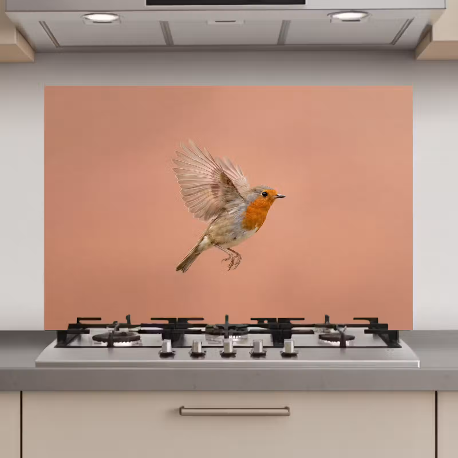 Spatscherm keuken - Roodborst - Natuur - Roze — 1