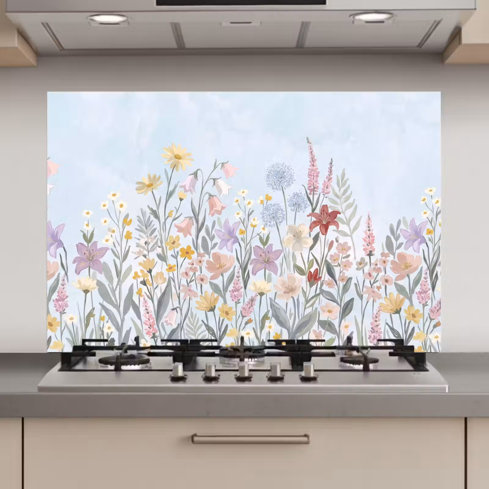 Spatscherm keuken - Weidebloemen - Illustratie - Kleurrijk — 1