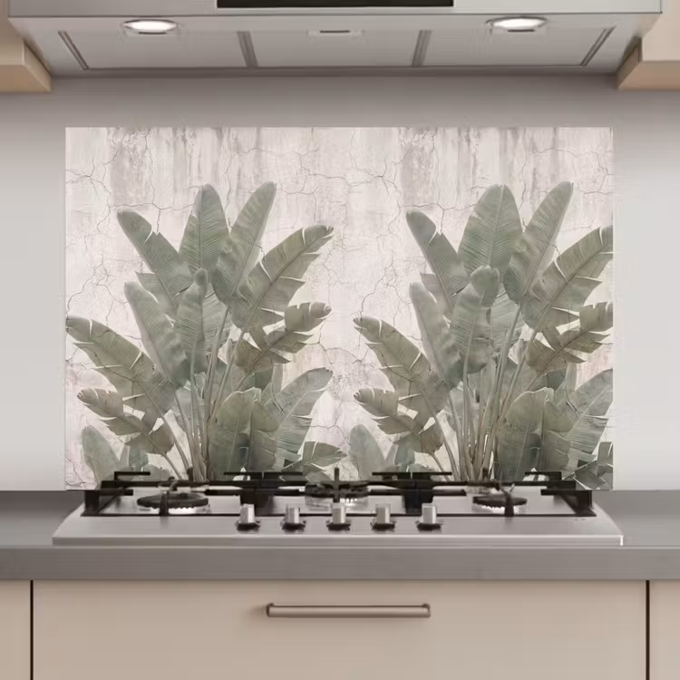 Spatscherm keuken - Bananenbladeren - Beton - Groen — 1