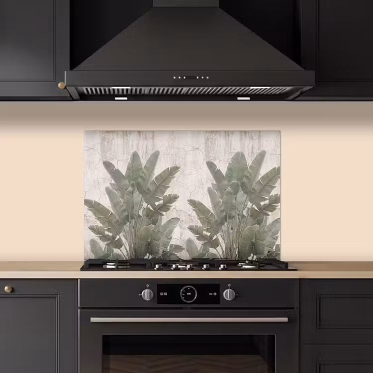 Spatscherm keuken - Bananenbladeren - Beton - Groen — 2