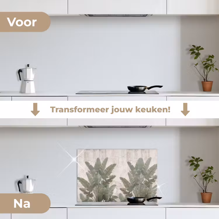 Spatscherm keuken - Bananenbladeren - Beton - Groen — 3