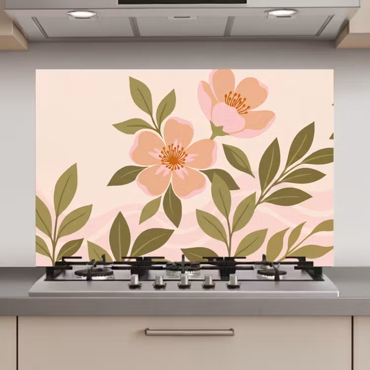 Spatscherm keuken - Grafisch - Bloemen - Roze — 1