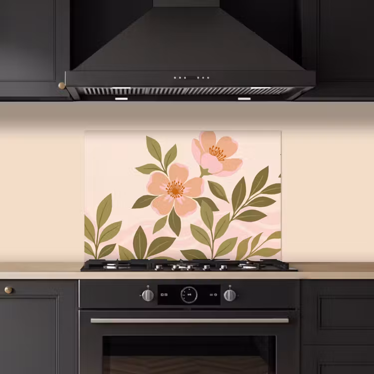 Spatscherm keuken - Grafisch - Bloemen - Roze — 2