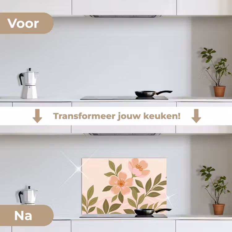 Spatscherm keuken - Grafisch - Bloemen - Roze — 3