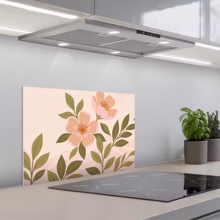 Spatscherm keuken - Grafisch - Bloemen - Roze — 5