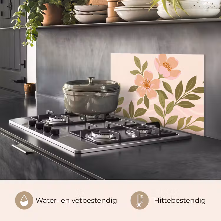 Spatscherm keuken - Grafisch - Bloemen - Roze — 7